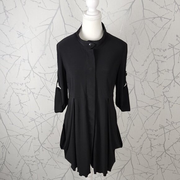 Joseph Ribkoff Black Stretch Knit Pleated Drape Button Up Tunic - Picture 1 of 5
